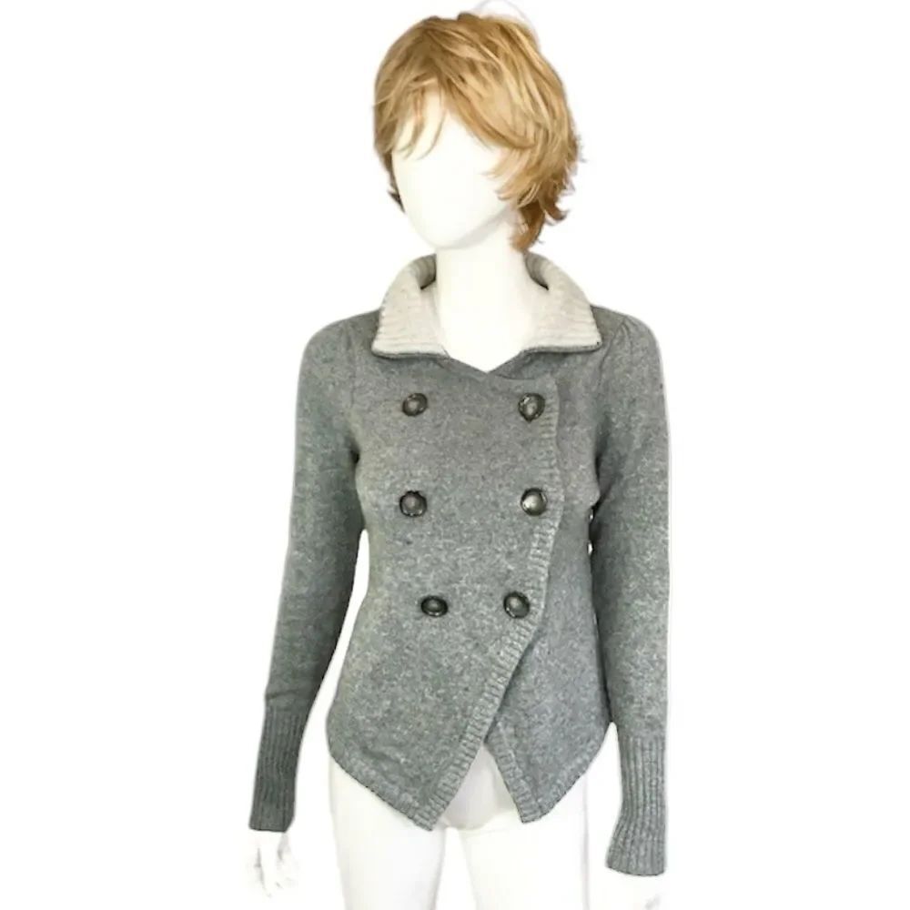 Banana Republic Gray Sailor Style Lambs Wool Blend Double Breasted Cardigan 6